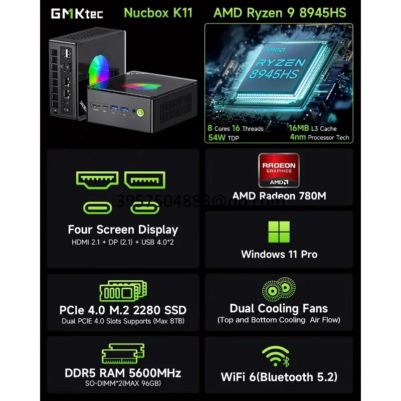 Mini PC K11 K8 Plus M7 AMD R9 8945HS 8845HS 6850H 2*USB4 2*DDR5 2*2,5G LAN Micro Gaming Computer WiFi6 Desktops