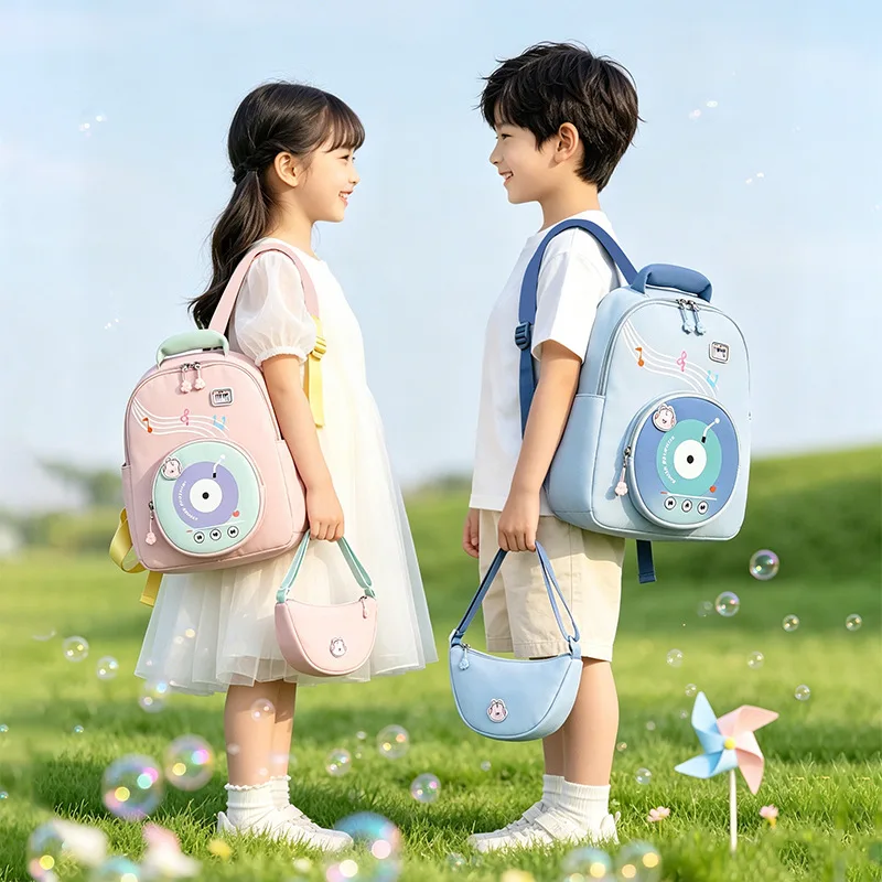 2pcs Cute Record Music‑note Kids Backpack Set Lightweight Kindergarten Schoolbag Crossbody Bag Toddler Shoulder Rucksack Handbag