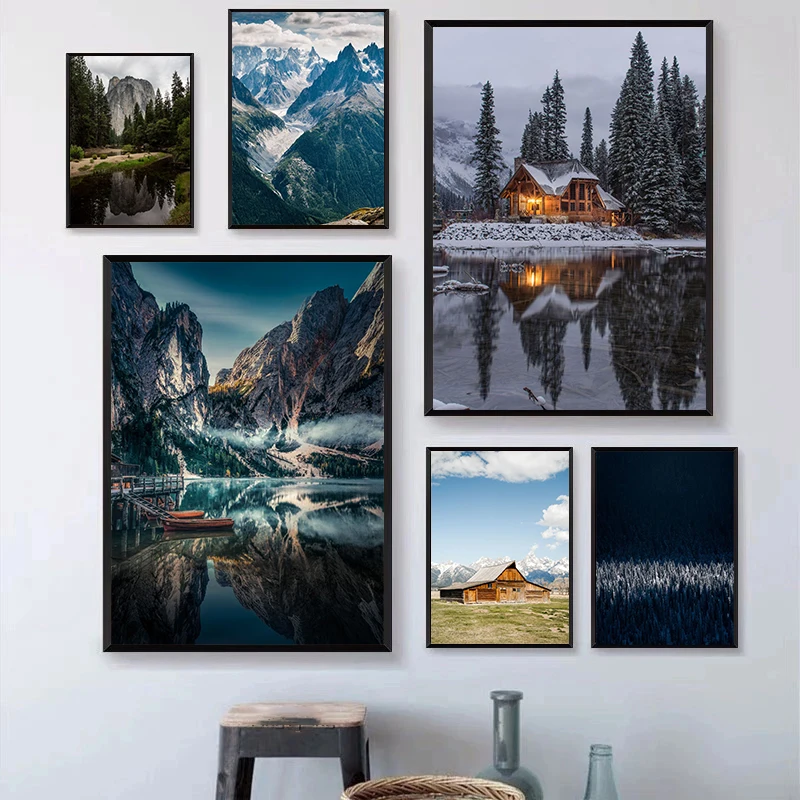 Manzara duvar sanatı sonbahar doğal orman bitki tuval baskılar boyama köprü dağ göl orman posterler dekorasyon odası dekor