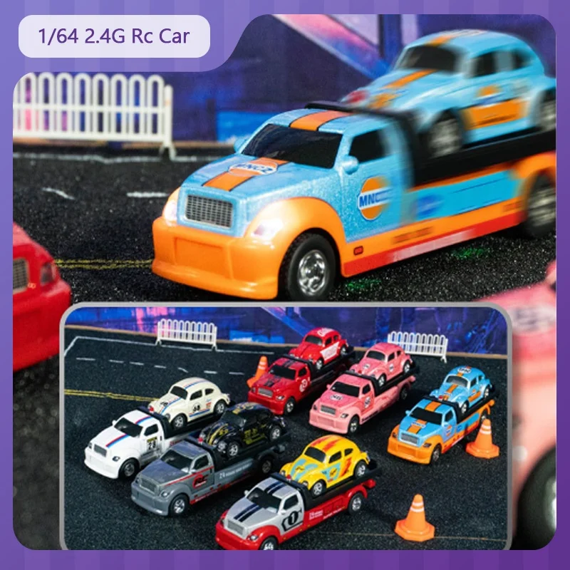 

1/64 2.4G Rc Car Bluetooth Connection Pickup Trailer Set Alloy Mini Remote Control Car Play Children'S Equipment Birthday Gift
