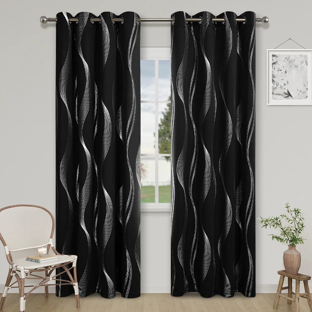 (53) Customized Silver Wave Pattern High Precision Blackout Curtains