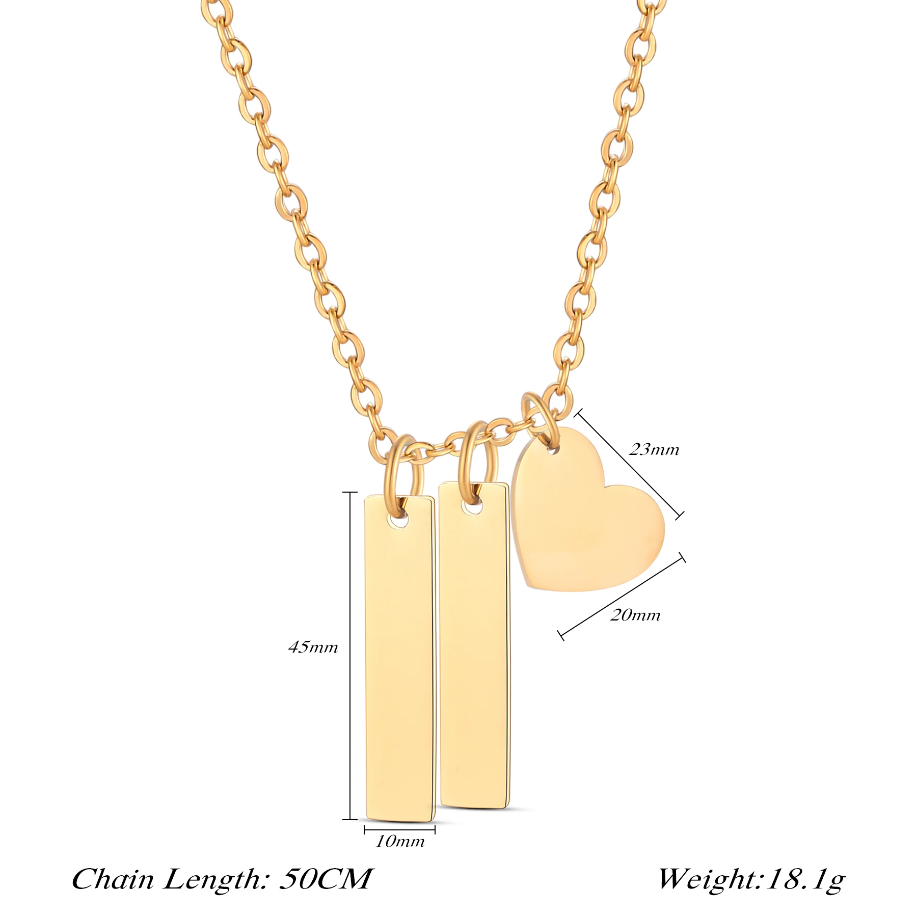 Kalung Liontin Geometris Hati Persegi Panjang Baja Tahan Karat untuk Wanita Hadiah Perhiasan Teks Nama Ukiran Yang Dipersonalisasi