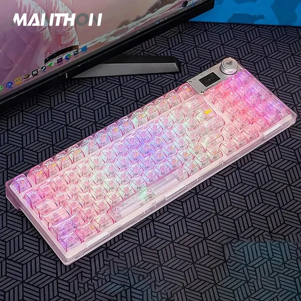 F98pro Custom Mechanical Keyboard Transparent 3-Mode 2.4G BT Wireless Mini Screen Display Gasket RGB Hot Swappable Keyboard