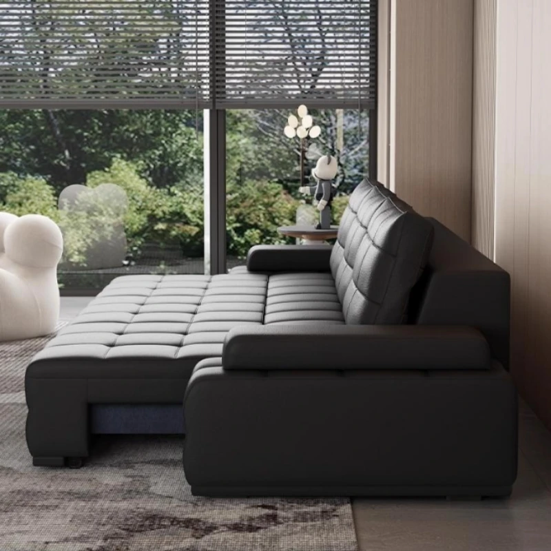 Genuine Leather Modern Sectional Sofa Set with Pull Bed and Recliner Sponge Filled Apartment & Gym Use