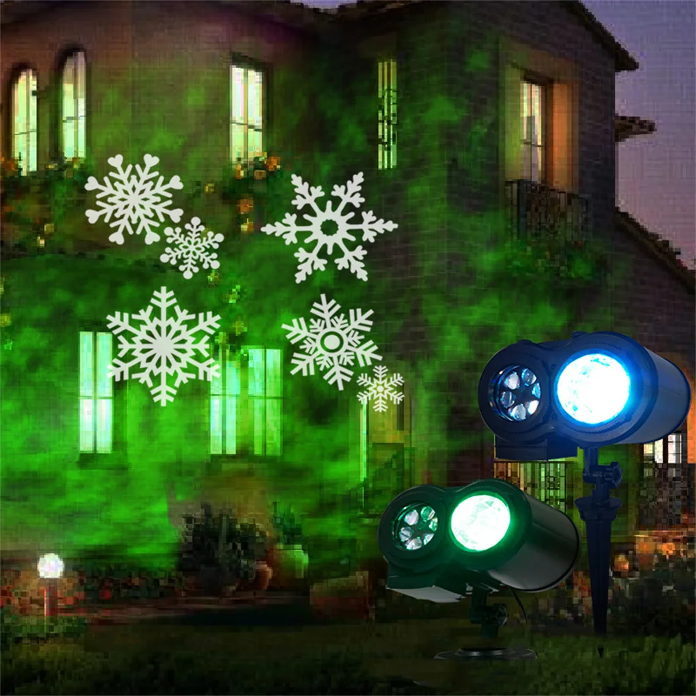 EU/US Plug Christmas Projector Light 2-in-1 Ocean Wave Outdoor Holiday Lamp Double Head 12 Slides 10 Colors for Halloween,Party