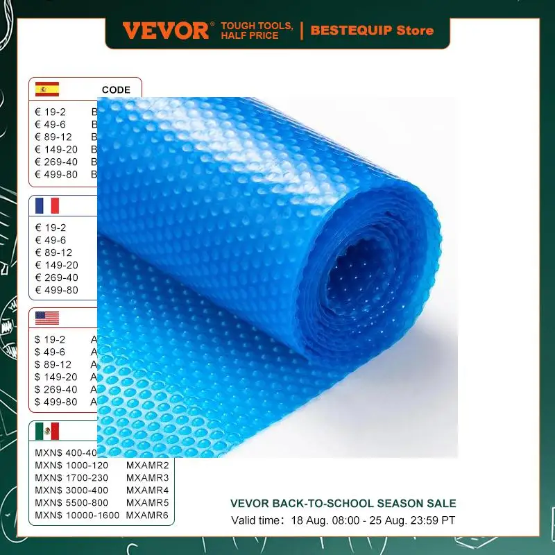 VEVOR Solar Pool Cover Rectangle Solar Blanket for Pools Inground Above Ground Swimming Pool Solar Cover 12 mil Solar Covers