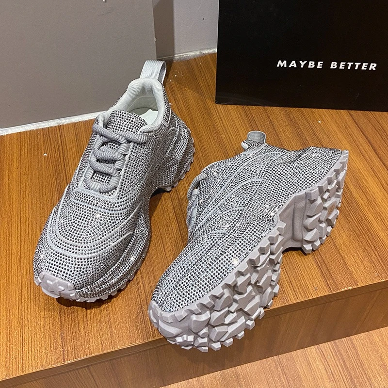 7CM Women's Shoes Exquisite Rhinestone Chunky Sneakers for Woman Comfort Casual Shoes Luxury Designer Shoes Zapatillas De Mujer view 5