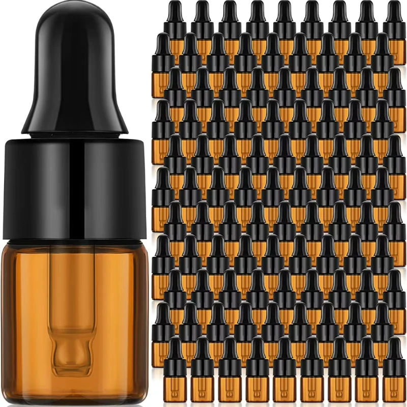

50Pcs/pack 1ml 2ml 3ml 5ml Mini Dropper Bottles for Essential Oil Empty Refillable Perfume Container Amber Glass Dropper Bottle