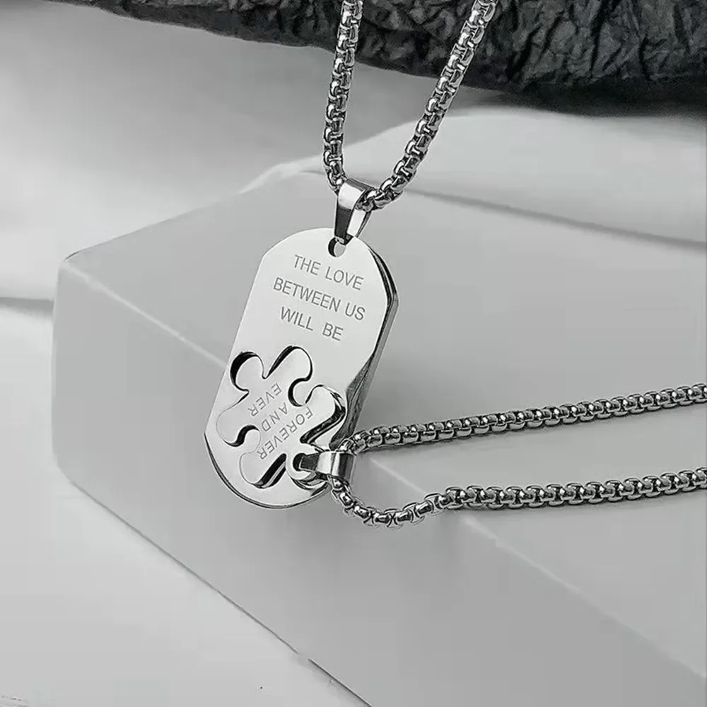 Magnetic Couple Stainless Steel Necklace Jigsaw Astronaut And Letter Pendant Necklace For Women Men Valentine\'s Day Jewelry Gift