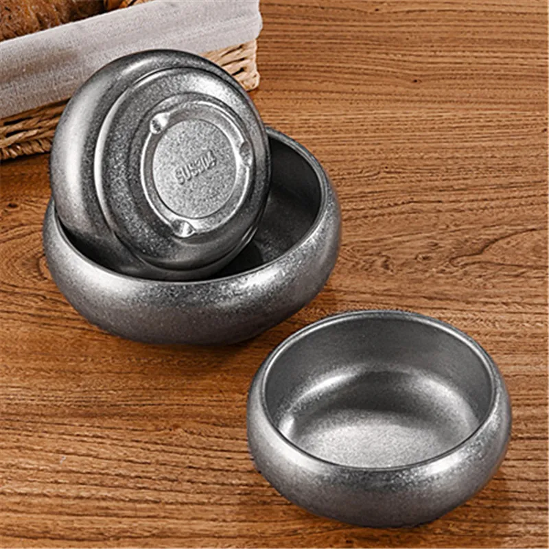 الضحلة الرجعية 304 وعاء من الفولاذ المقاوم للصدأ طبقة مزدوجة أطباق شوربة الأرز الاطفال وعاء تغذية المطبخ مطعم الغذاء الحاويات