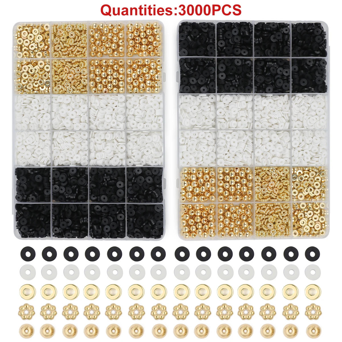 6mm 3000pcs Black White KC Gold Color Boxed Round Spacer Loose Beads for Jewelry Making DIY Bracelet necklace DIY accessories