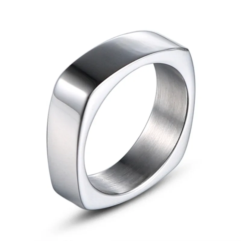 Punk Rock Stainless Steel Geometric Square Finger Rings for Men Retro Jewelry Never Fade Drop Shipping