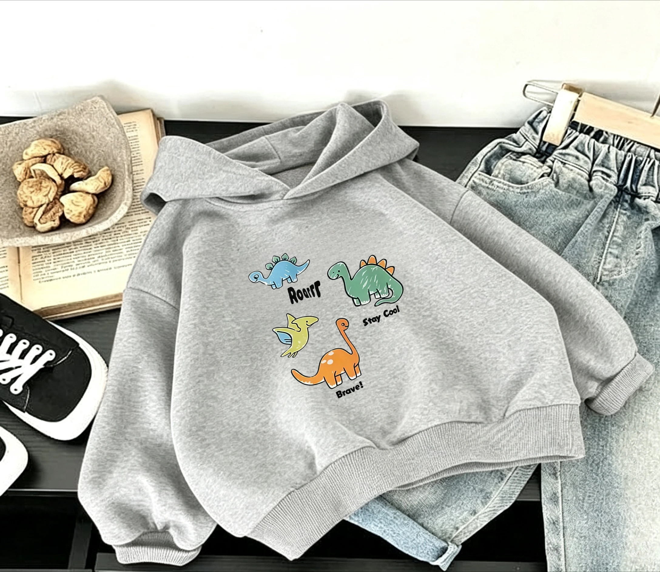 Autumn/Winter Cute Colorful Dinosaur Print Hoodie for Children - Loose, Breathable and Comfortable Baby Coat