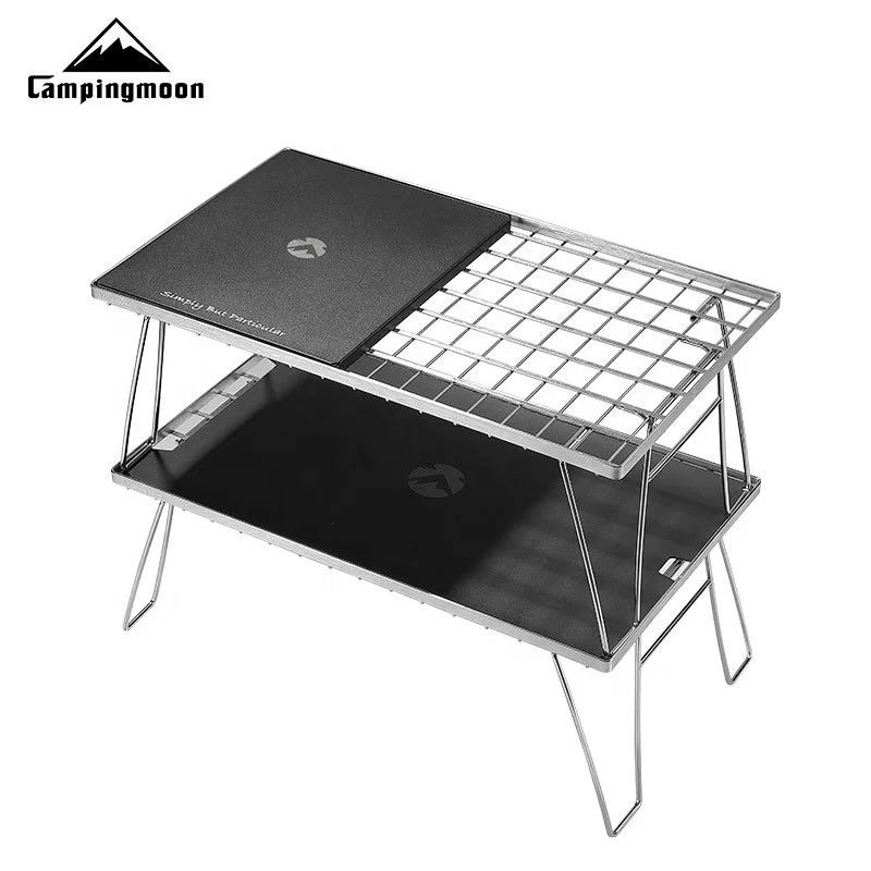 

CAMPINGMOON IGT T-2309BK Outdoor Folding Iron Mesh Picnic Table Removable Camping Top Board Triangle Grid Connection Board