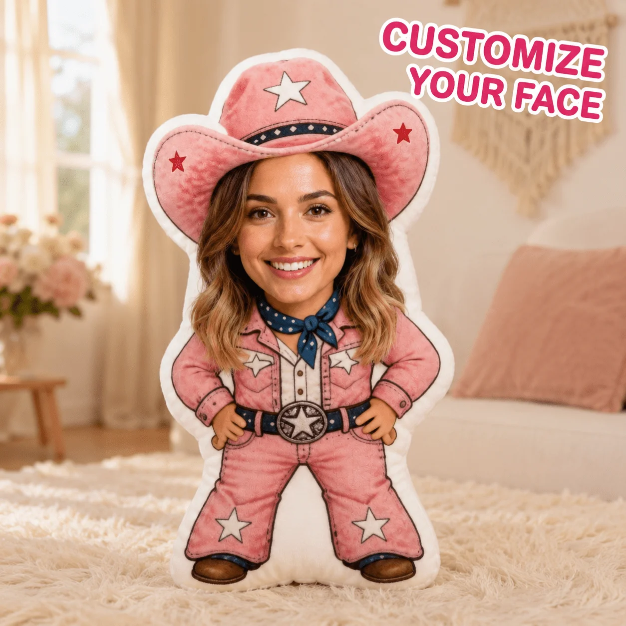 Personalized photo denim style pillow - large customized face cushion that can print your exclusive photo, suitable for sofas, b
