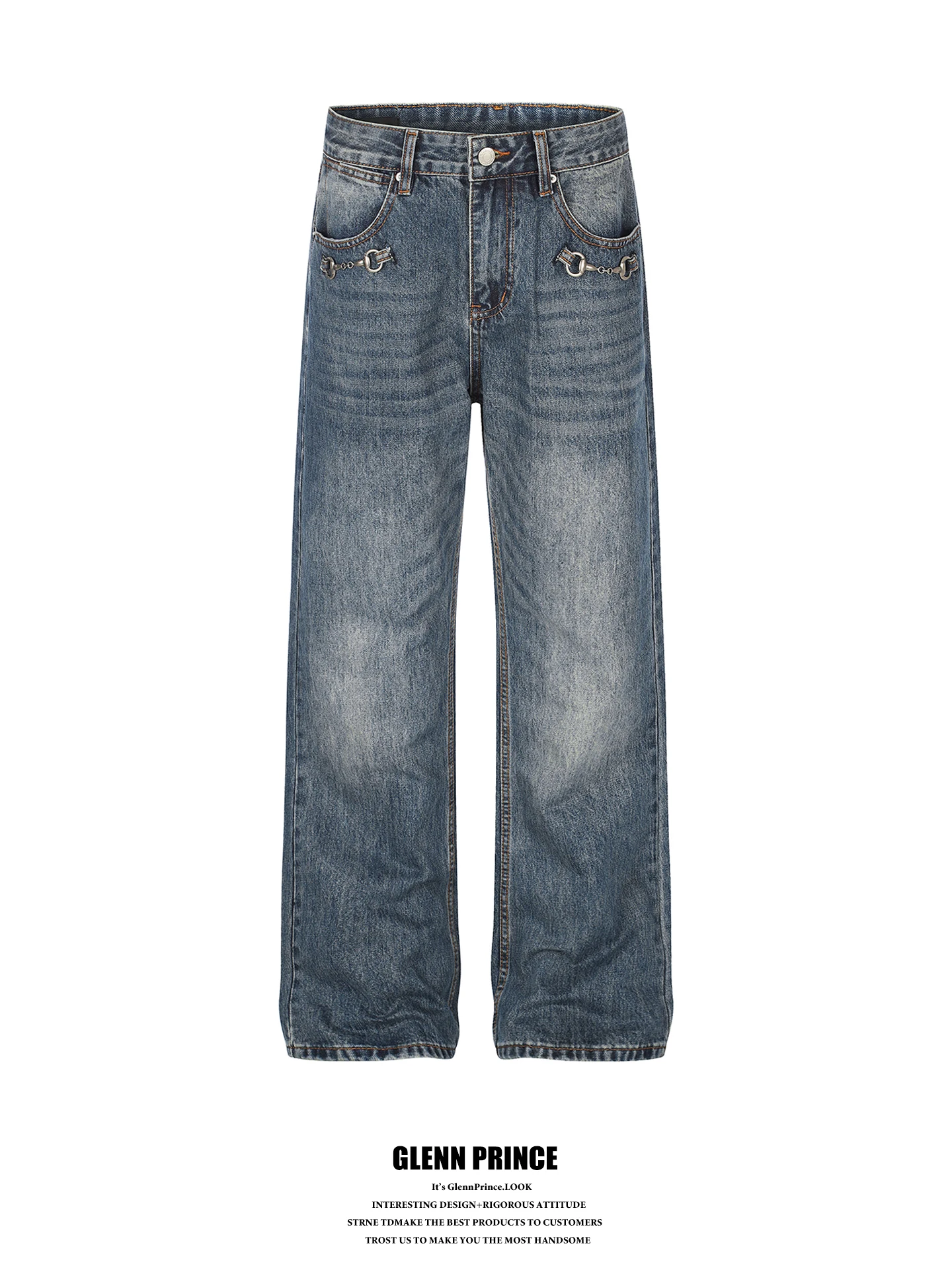 American Retro Washed  Horsebit Jeans Men's Straight Leg Casual Pants Slimming Effect Gpstudio New 2026