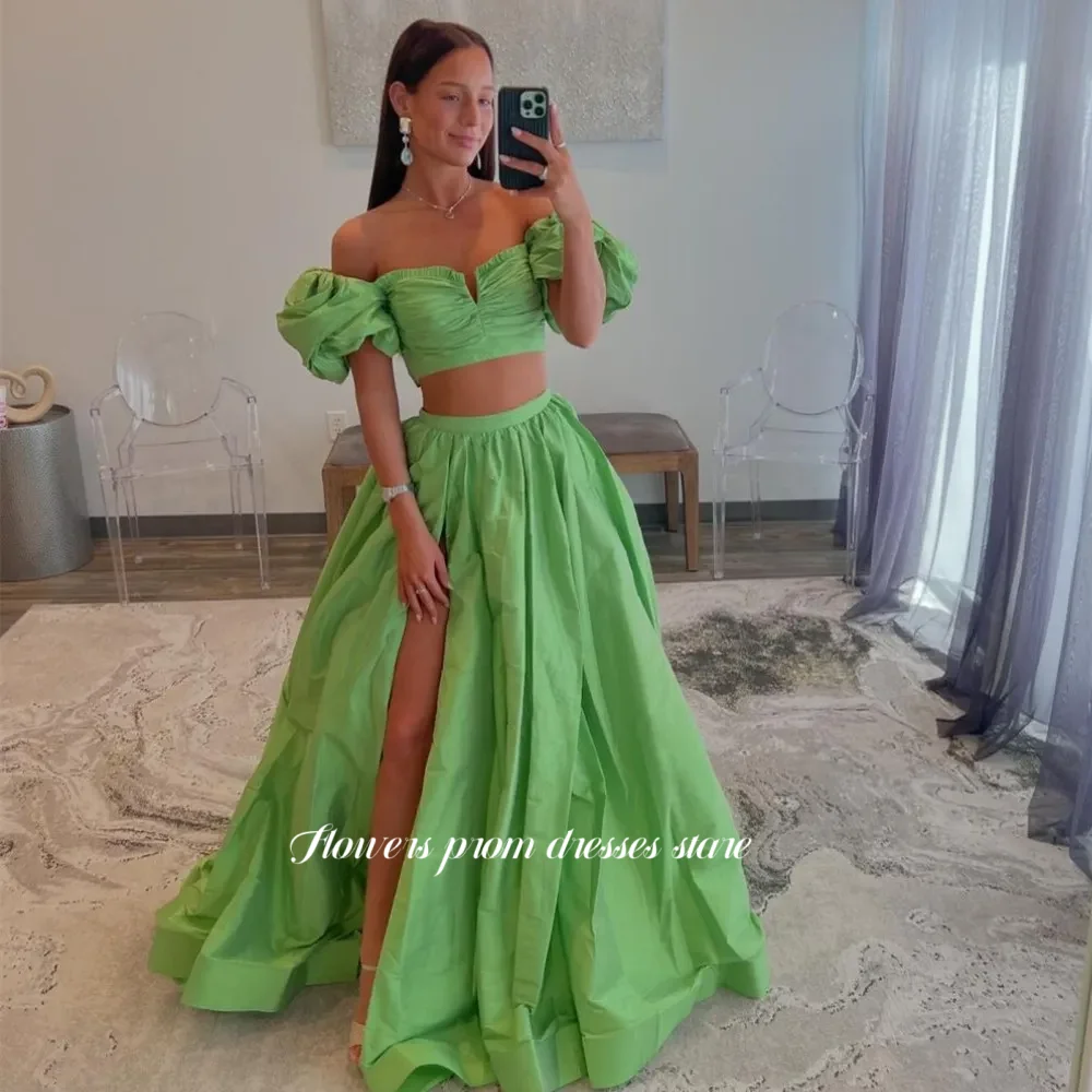

Flowers Prom A Line Evening Dresses Off Shoulder Party Dress 2 Pieces Lace Up Back Gala Dresses فساتين مناسبة رسمية Customized