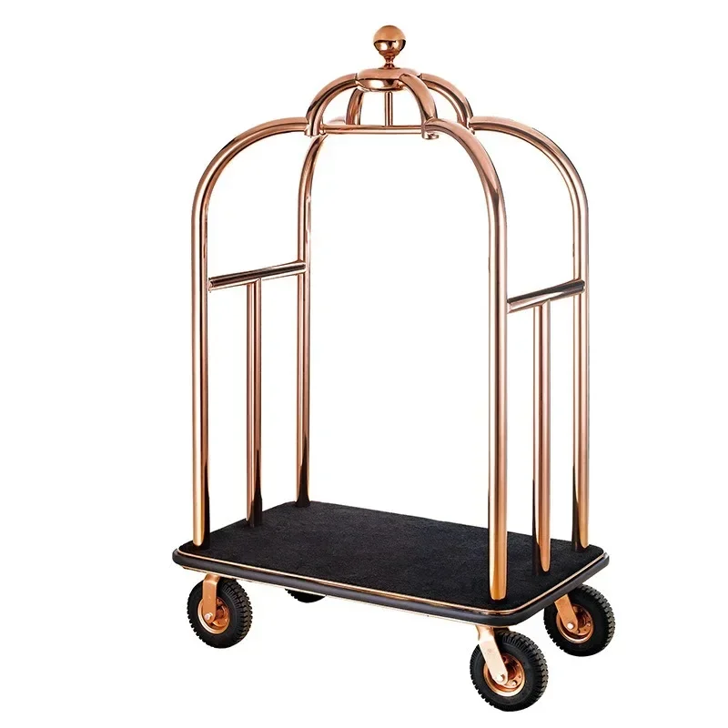 Stainless Steel Hotel Luxury Crown Foldable Bellboy Rack Concierge Birdcage Barrow Baggage Trolley Carts