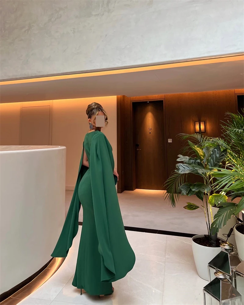 Grüne Meerjungfrau Abendkleid lange Ärmel Satin knöchel lange Vintage Saudi-Arabien Party kleider Kleider für Frauen Robe de Soirée