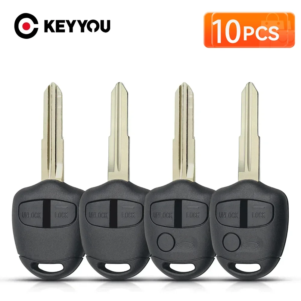 KEYYOU 10 unids/lote carcasa para llave remota 2 botones para Mitsubishi Outlander Grandis Pajero Lancer carcasa para mando a distancia de coche sin cortar