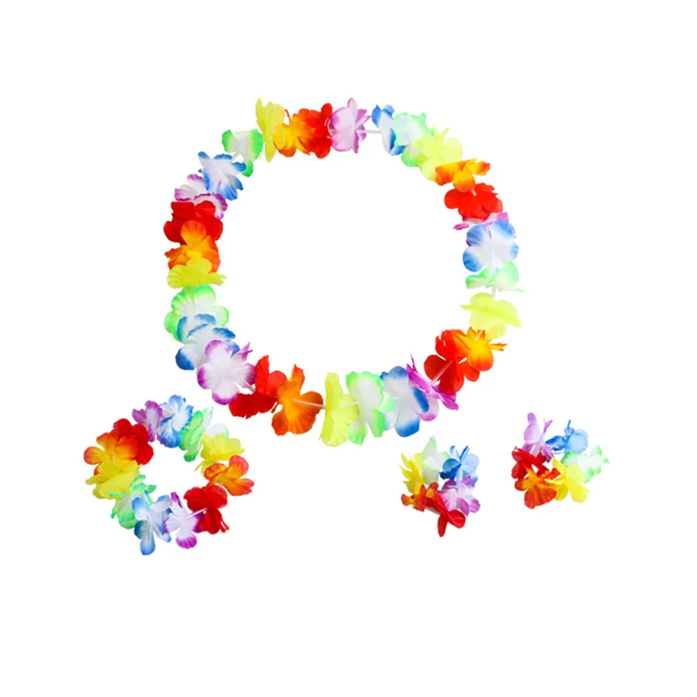 5개입 하와이안 잎 스커트 훌라 의상 XL 스트레치 그린 그래스 스커트 팔찌 머리띠 목걸이 루아우 파티