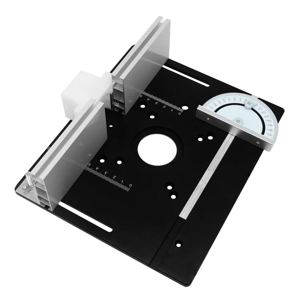 Scheda di inserti da tavolo per router in alluminio, scheda ribaltabile per router da banco per la lavorazione del legno con binario di guida angolato, staffa scorrevole per recinzione in alluminio