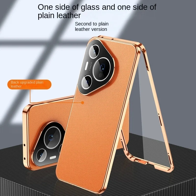 

Чехол для телефона Huawei Pura 70 360, полная защита, металлический бампер, переднее стекло, задняя крышка, чехол из искусственной кожи для Huawei Pura 80 Pro