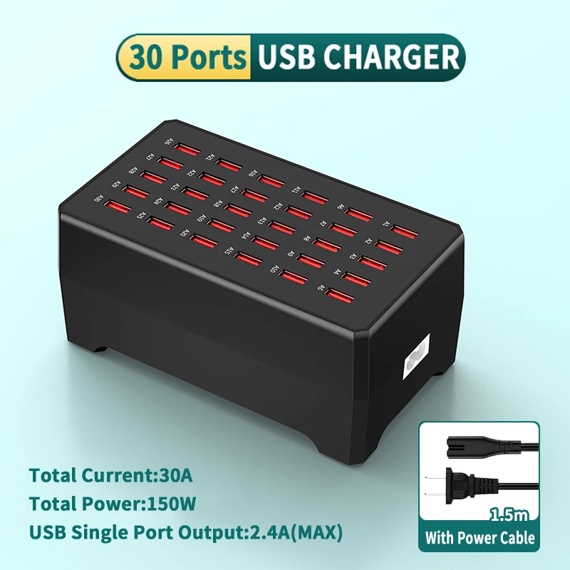 

USB-зарядная станция с 30 портами, 150 Вт, универсальное быстрое зарядное устройство для iPhone, iPad, Samsung, Huawei, Xiaomi