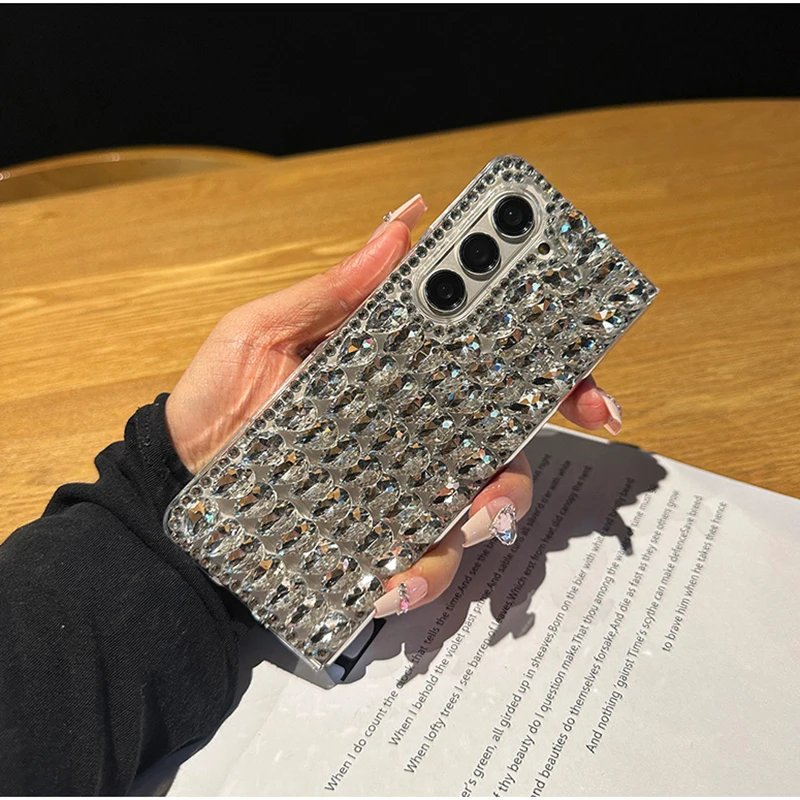 Luxury Bling Full Overlay Cover con strass per Samsung Galaxy Z Fold 6 5 4 3 2 Fashion Water Drop Diamond Hard PC Back Case