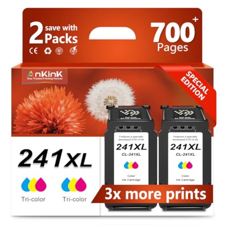 

241XL 241 Color Ink Cartridges Replacement for Canon 241 CL241 CL-241 XL Color to MG3600 MG3620 TS5120 TS5100 MG3220 MG3520 MG2
