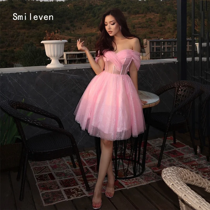 

Smileven A Line Shining Short Prom Dress Illusion Sweetheart Evening Gowns Luxury Formal Occasion Dress Customized 2026