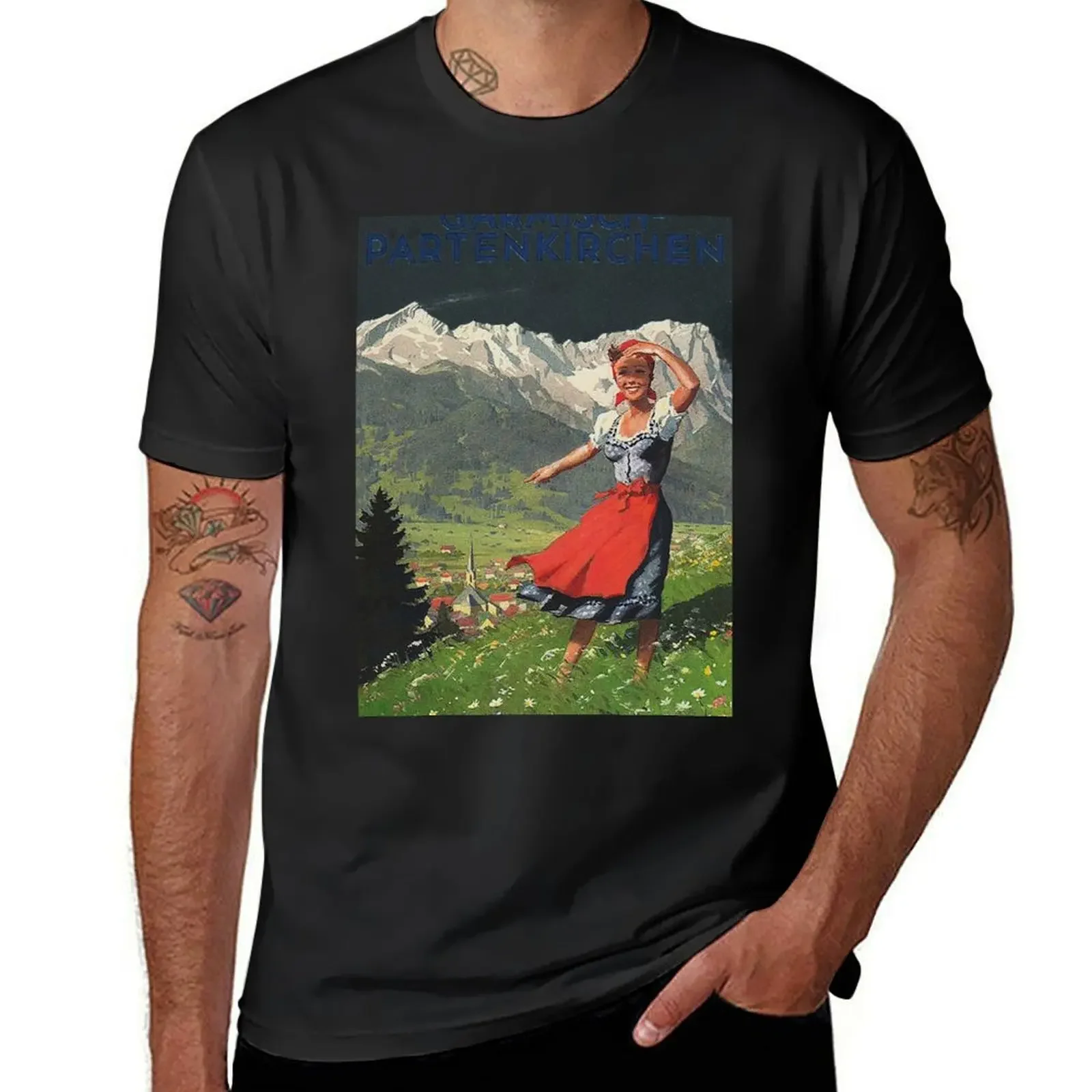 Garmisch Partenkirchen... vintage tourist poster T-Shirt blue archive graphic shirts men clothes