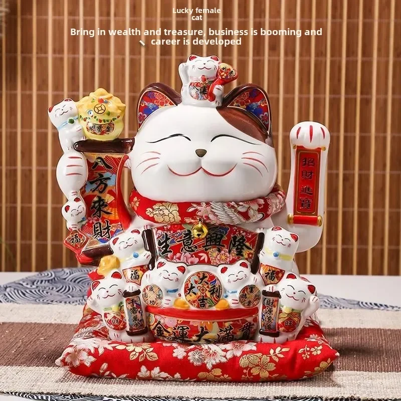 Ceramic Maneki Neko Lucky Cat Home Decor Waving Hand Cat Feng Shui Ceramic Fortune Cat Statue Kawaii Room Decor Accessories