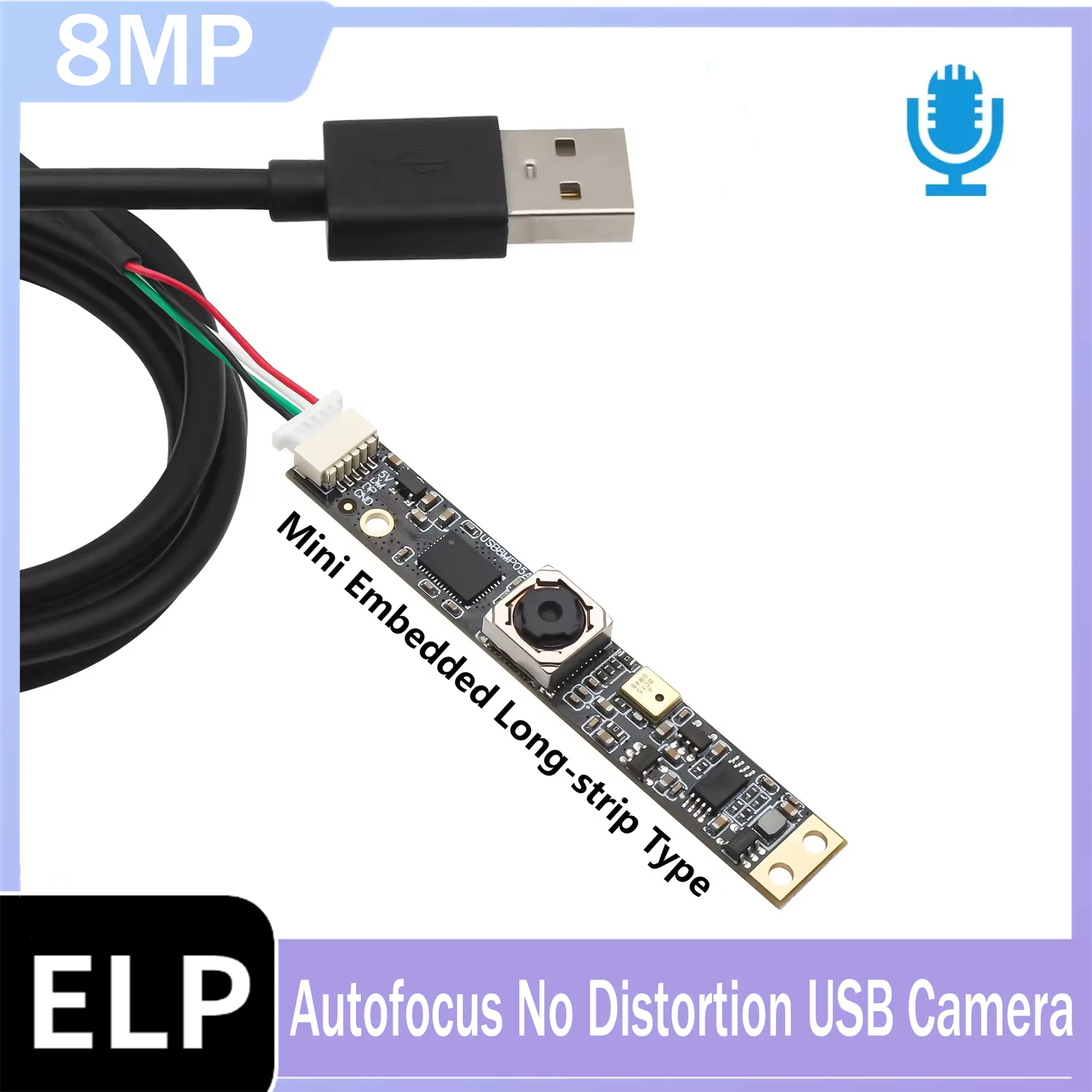 ELP 8MP USB Camera Module Mini Autofocus Webcam with Wide Angle No Distortion Lens for Windows Mac Linux Laptop PC