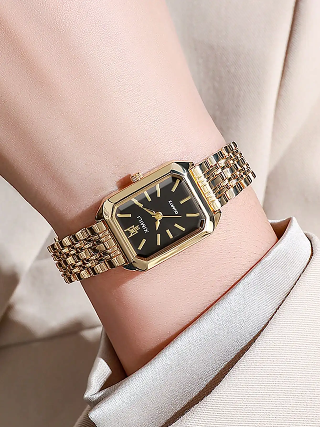 

XAPWV 1pc Vintage Women's Elastic Band Fashion Barrel Shaped Minimalist & Elegant Quartz Watch