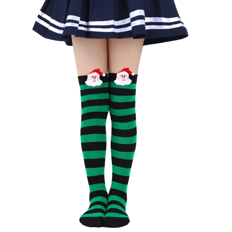 Lovely Santa Socks for Winter 6-10Age Toddler Christmas Long Socks Anti-Slip Over the Knee Socks Warm Stockings for Girl A2UB