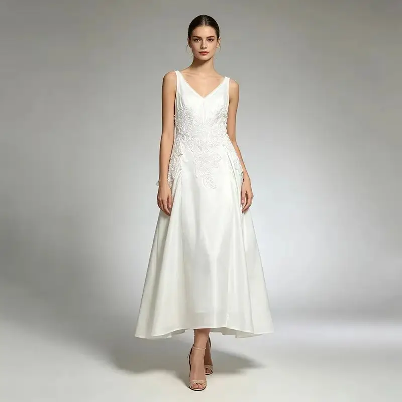 

High Quality 3D Lace Decal Camisole Dresses Spring Women Sleeveless Big Swing Zipper Dress High Waist Waist Knee Length Dress