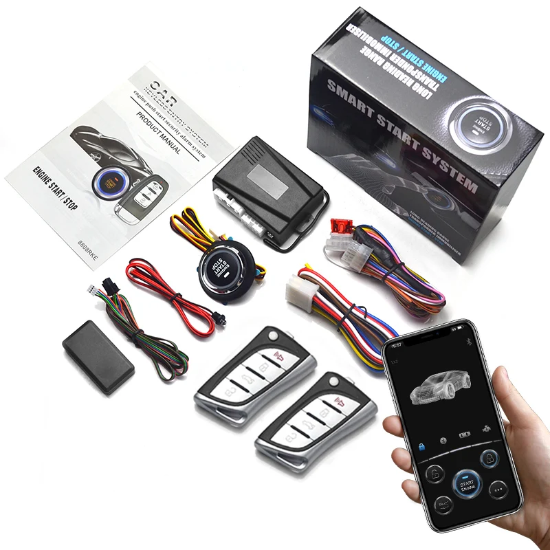 12V Car  Start Stop Button Keyless Start System Cell Phone Bluetooth APP Remote Control Vehicle Steering Lights Horn Tips Alarm
