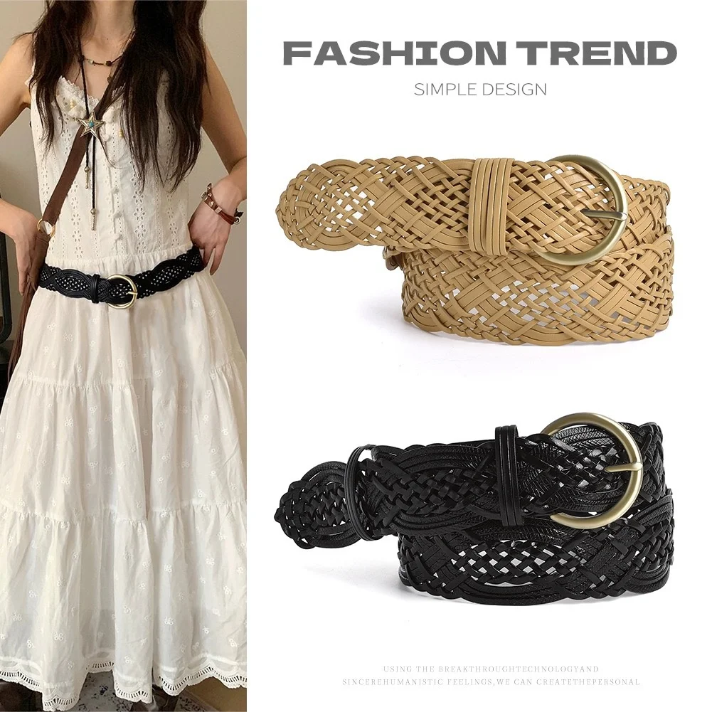 

Широкий пояс ручной работы для женщин, универсальное платье без дырок и пояс для брюк