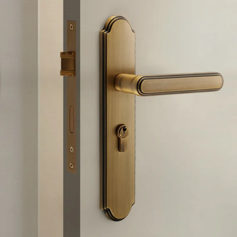 Qiao Dun Brass InteriorBedroom Split  Wooden  Integrated Lock All Copper Handle Magnetic Mute