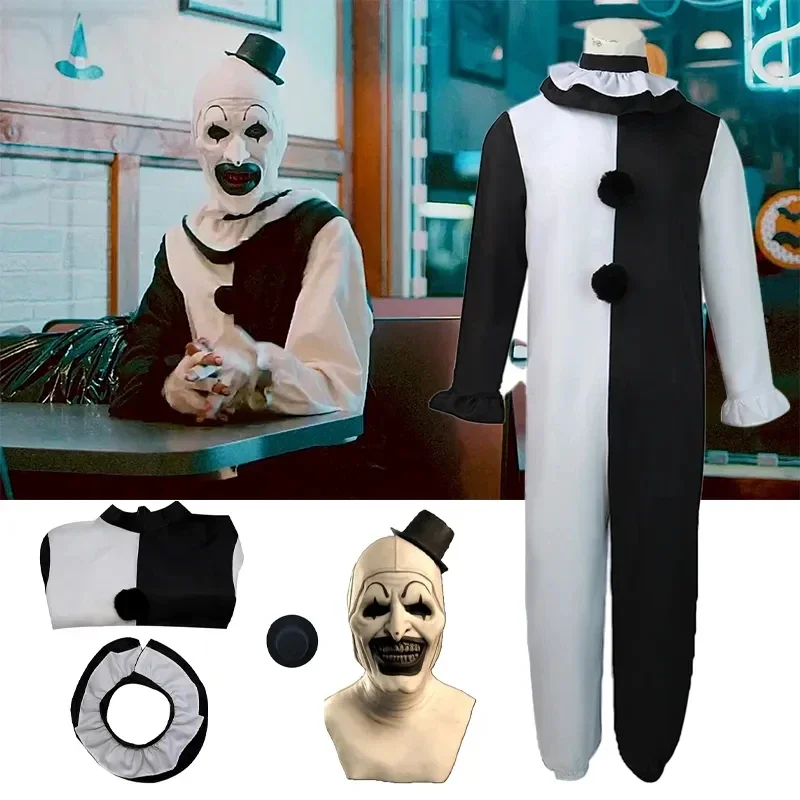 

Adults Children Terrifier 2 Art The Clown Cosplay Costume Jumpsuit Hat Mask Outfits Halloween Carnival Suit