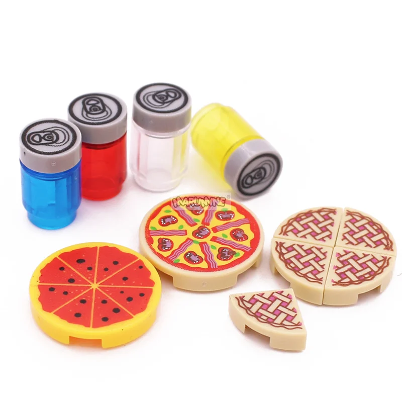 Marumine Mini Food Building Blocks Kitchen Accessories Hamburger Pizza Fries Cake Chocolate Cookies MOC Bricks Toy Basket Parts