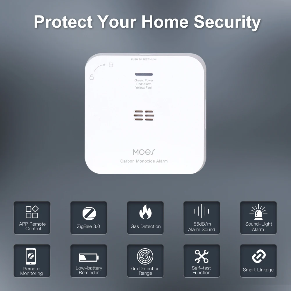 Tuya ZigBee Digital Gas Smoke Alarm CO Carbon Monoxide Detector Smoke CO Safe Sensor Alarm Detector Home Security Protection