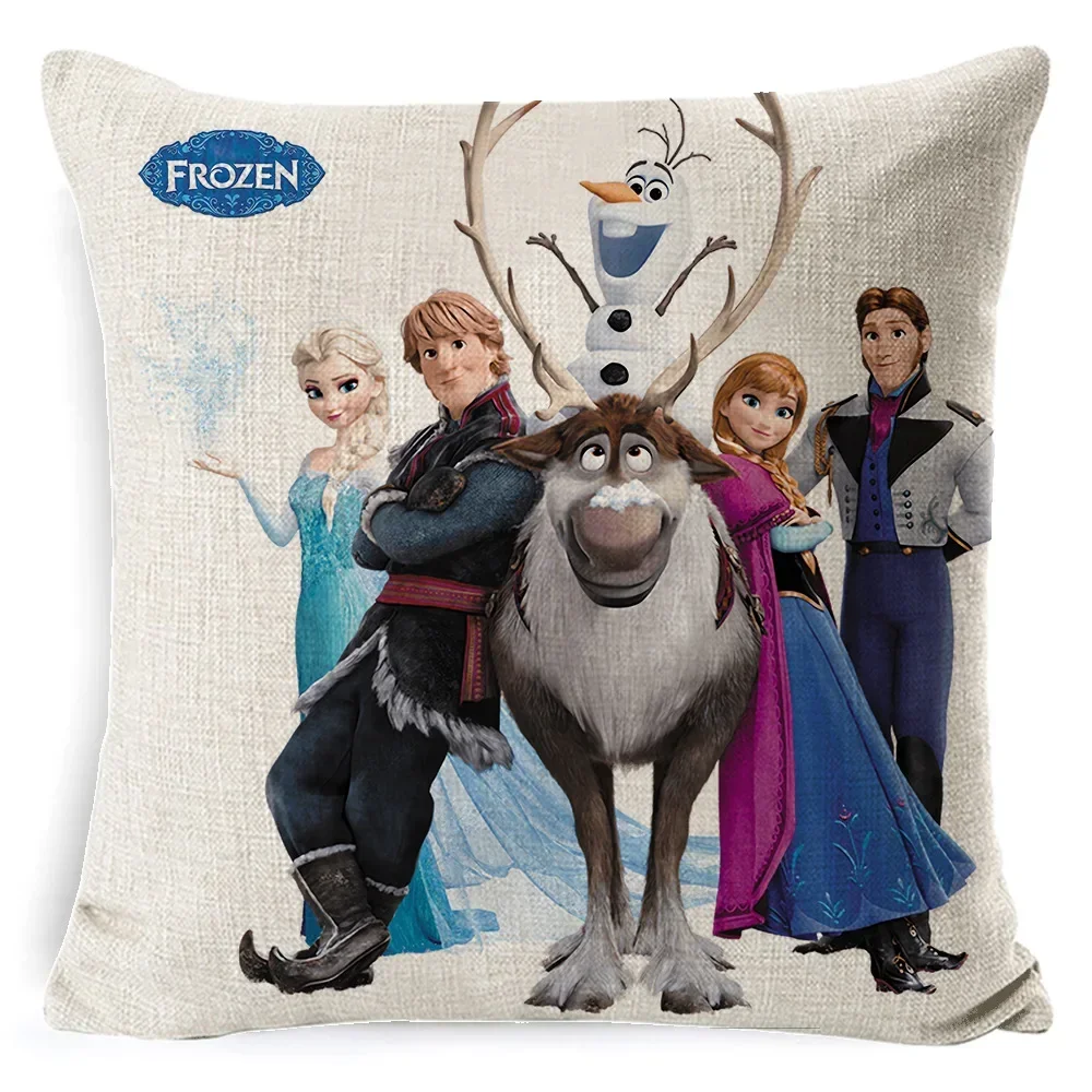 Anime Disney Frozen Princess Cushion Cover Action Figures Elsa Anna Princess Short Plush Home Decorative Sofa Pillow Case Gifts