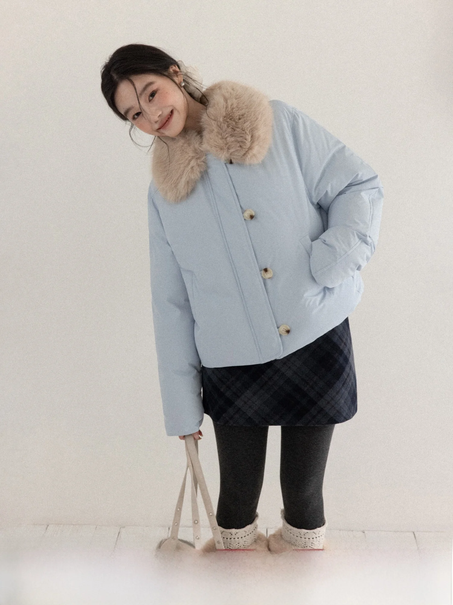 

Canton S Korean Sle Thiened Blue Fur Collar Women's Cotton Jaet Sweet Versatile Winter Outerwear New 2025