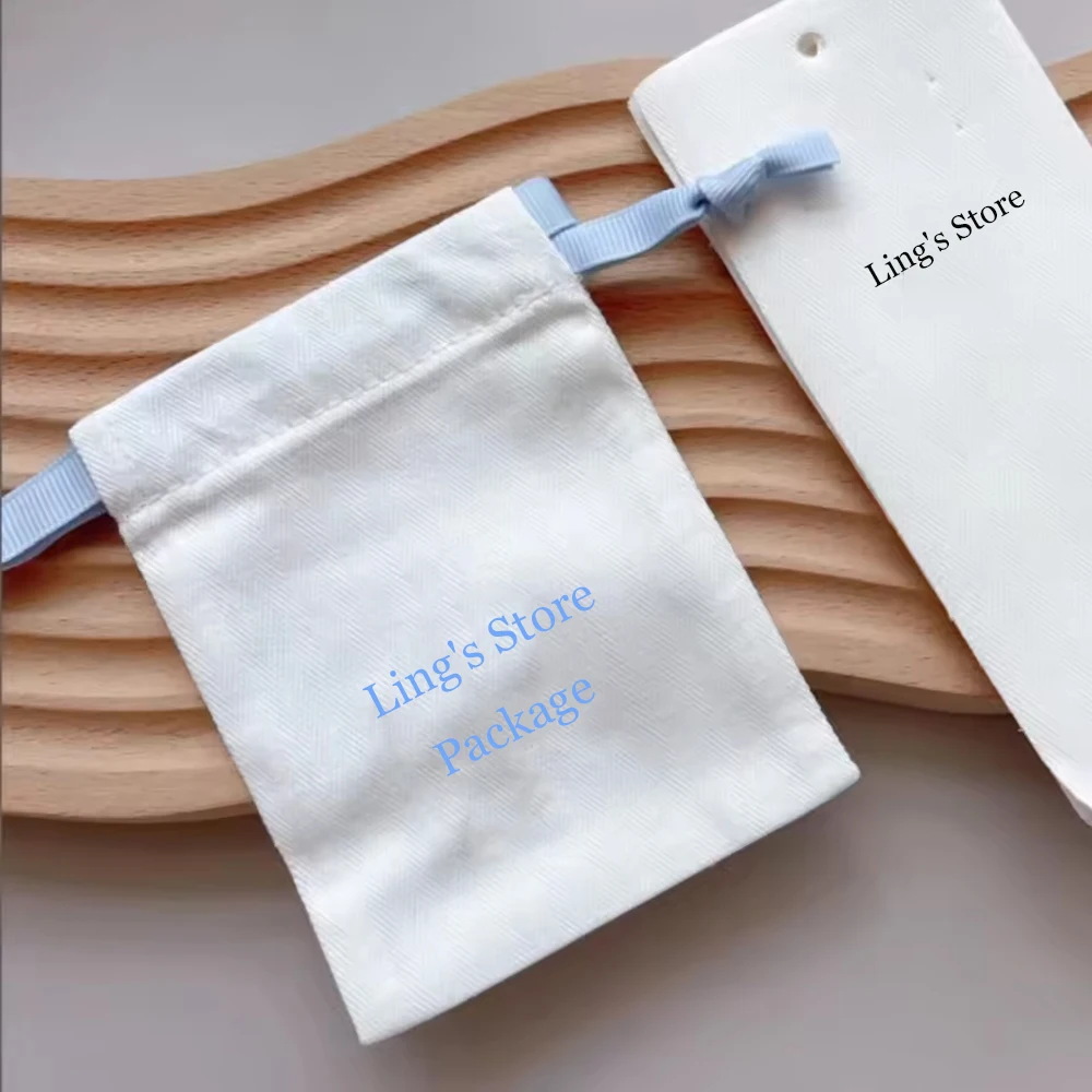 50/100Pcs custom Logo Cotton Jewelry Bag Canvas Muslin Drawstring Ribbon Pouch Gift Pocket Wedding Favors For Guests Party