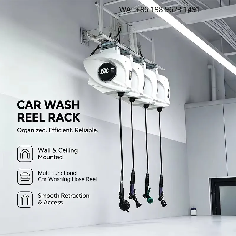 Complete Professional 7-IN-1 Garage Hose Reel System Water  Air Foam High Pressure Anti-UV Steel Wire Pre-wash
