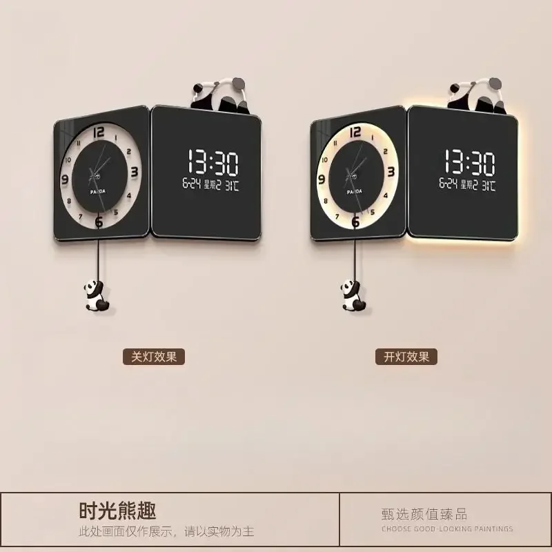 Orologio ad angolo Panda semplice orologio da parete ad angolo bifacciale per soggiorno 2025 nuovo calendario perpetuo orologio elettronico da appendere alla parete