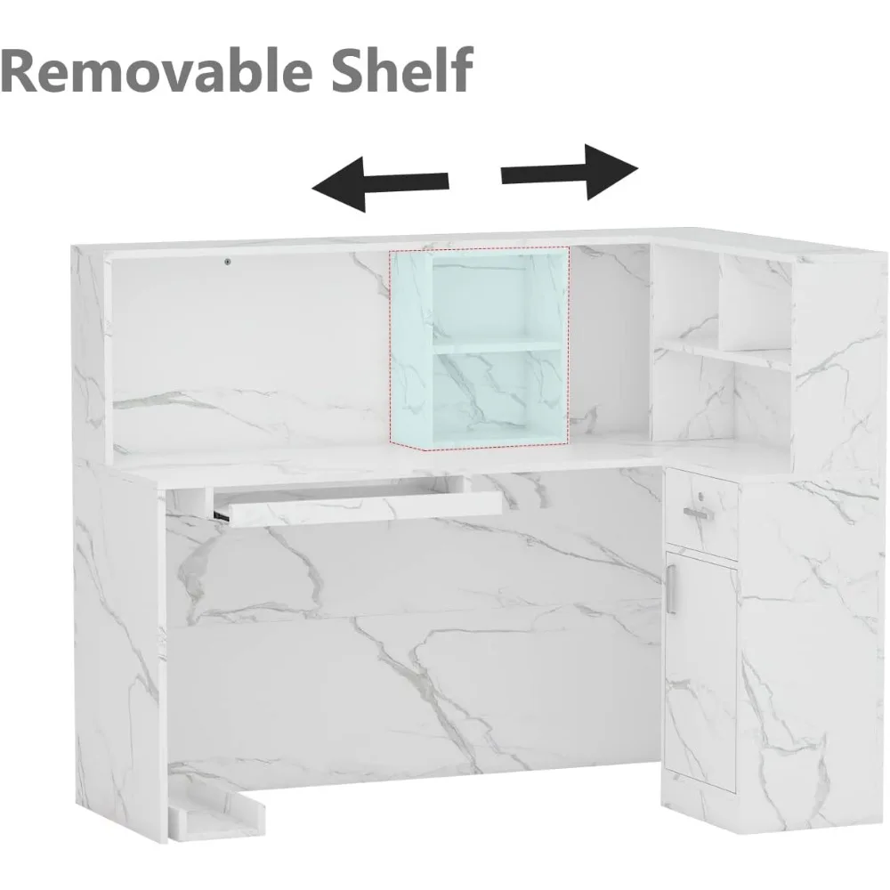 L-Shaped Salon Reception Counter with Drawers and Storage Shelves for Checkout Area