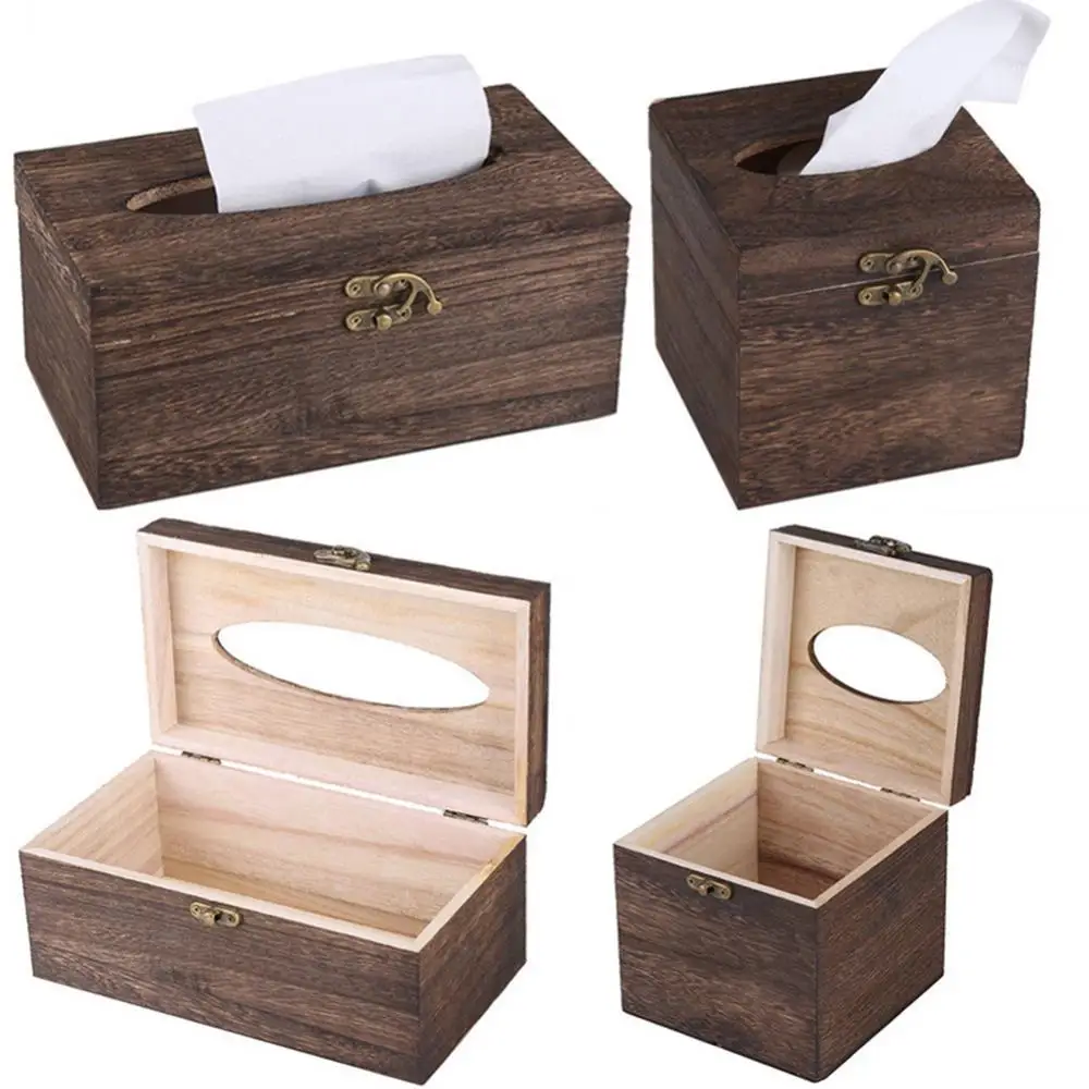 Massivholz Tissue Fall Vintage Metall Schloss Desktop Tissue Box Haushalt Hause Wohnzimmer Dekoration Lagerung Box Serviette Halter
